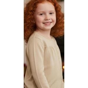 Mini Boden Girls' Beige and Hints of Gold  Button-Up Cardigan Sweater 3-4y